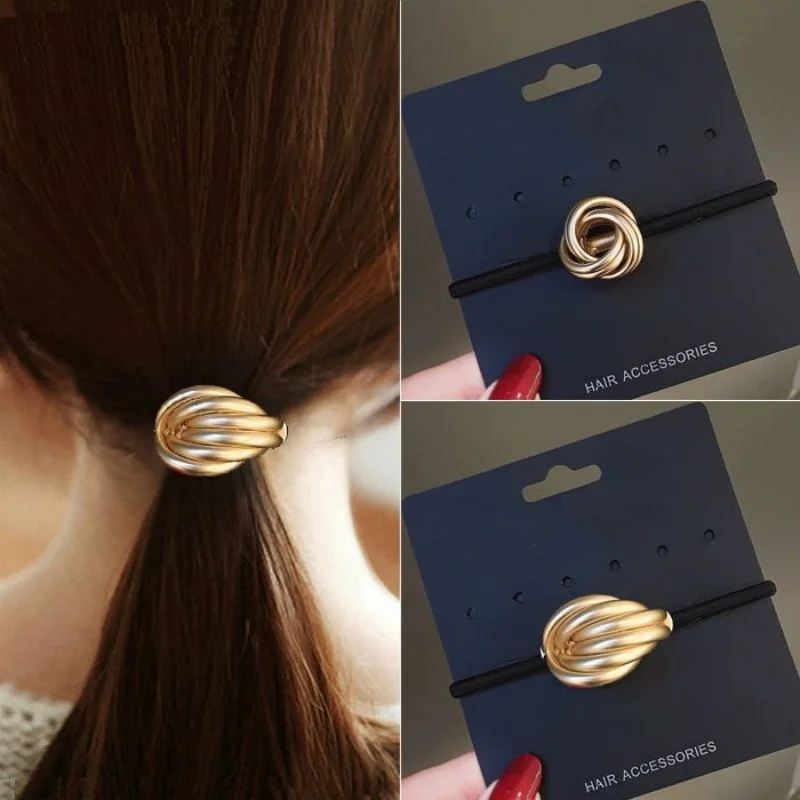 Korean Fashion Glossy Metal Curved Scrunchies Women Elastic Hair Bands Hair Clip Hairpin Hairband Hair Accessories