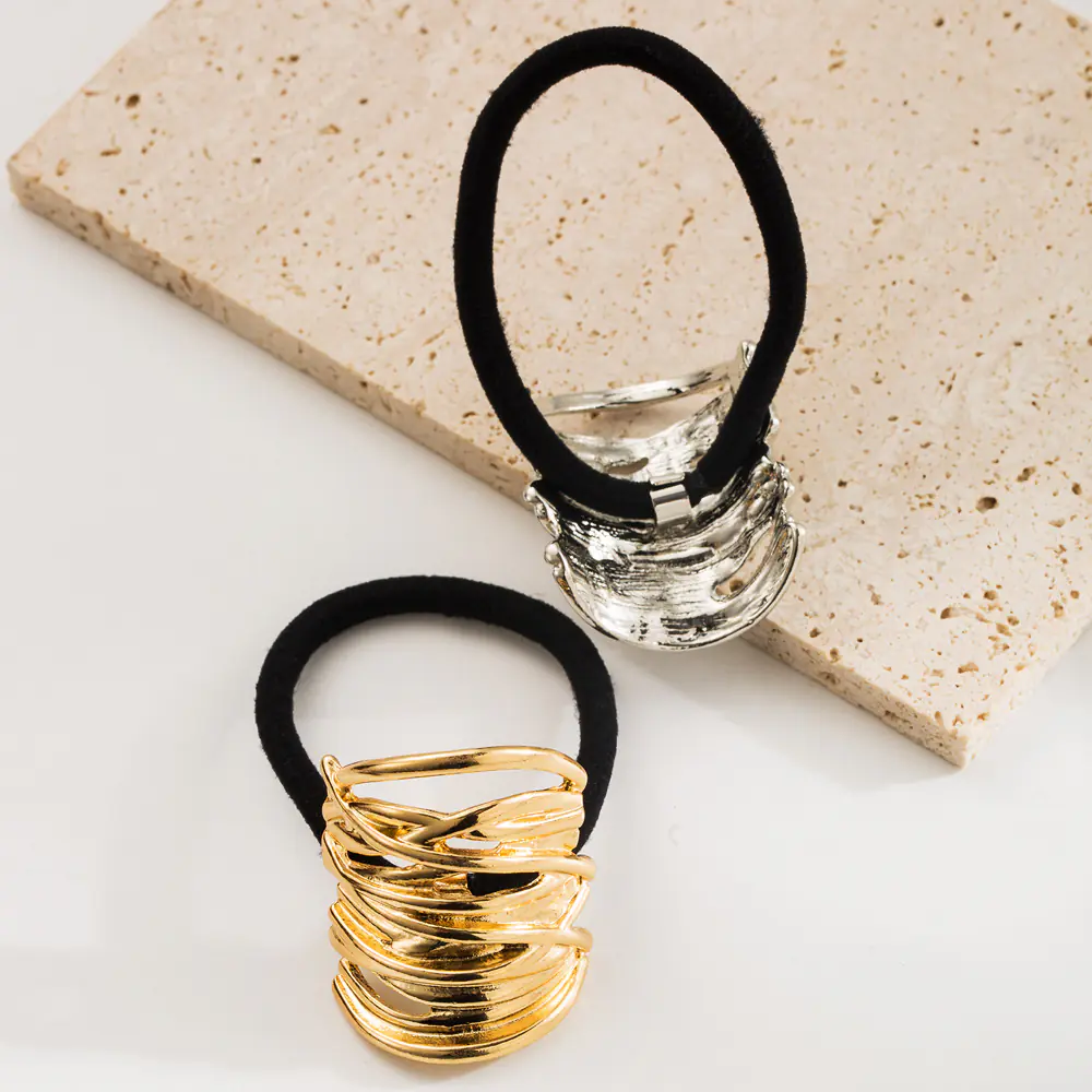 Metal Circle Hair Cuff Elastic Hair Band Hair Ties Ponytail Holder Hair Rope Accessory for Women Girls - 图片 2