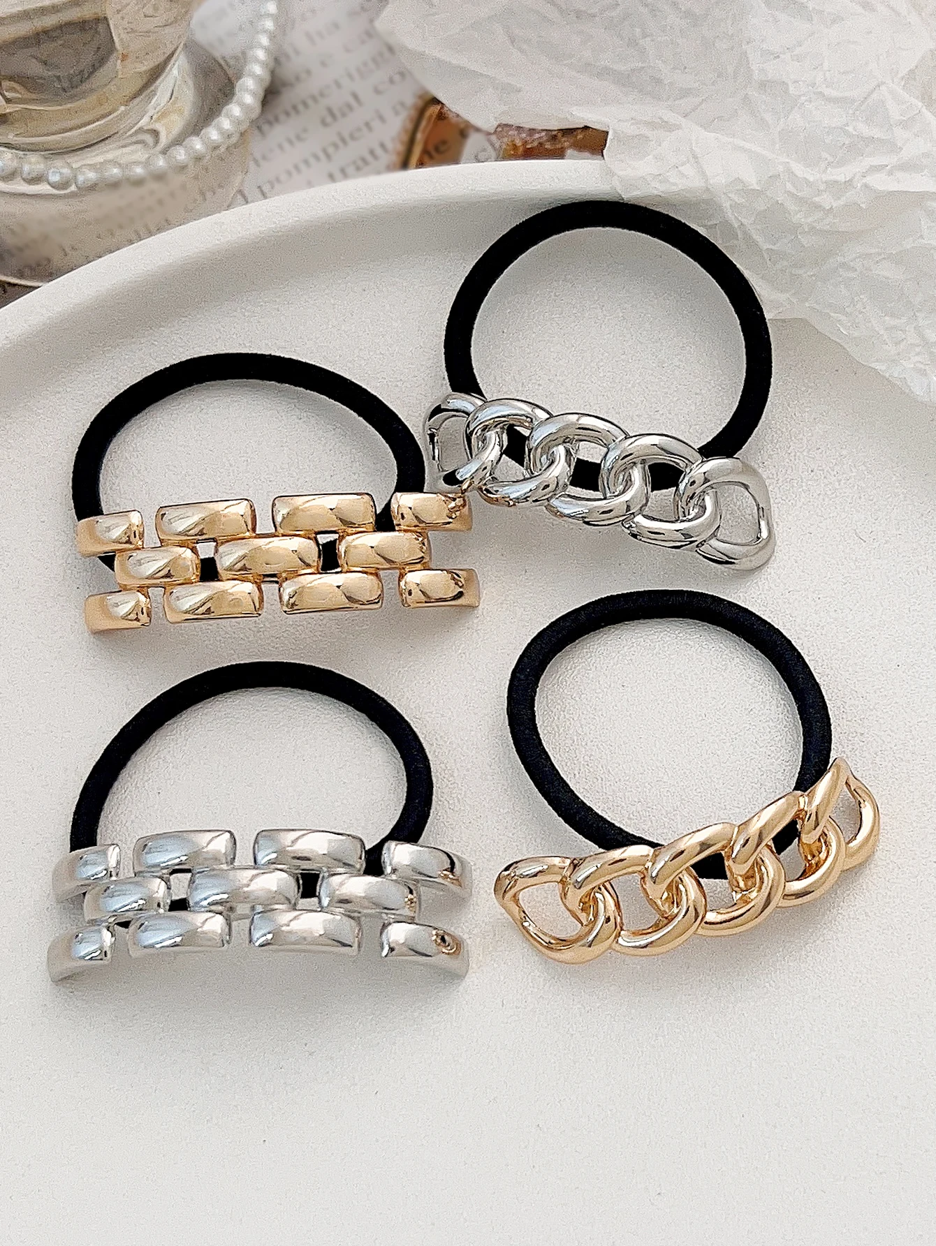 Metal Circle Hair Cuff Elastic Hair Band Hair Ties Ponytail Holder Hair Rope Accessory for Women Girls - 图片 9