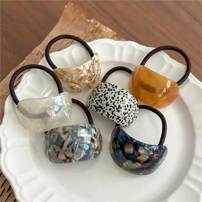 Korean Acetate Oval Semicircle Buckle Hair Rope For Women Vintage Elastic Ponytail Holder Scrunchies Hair Accessories Headwear