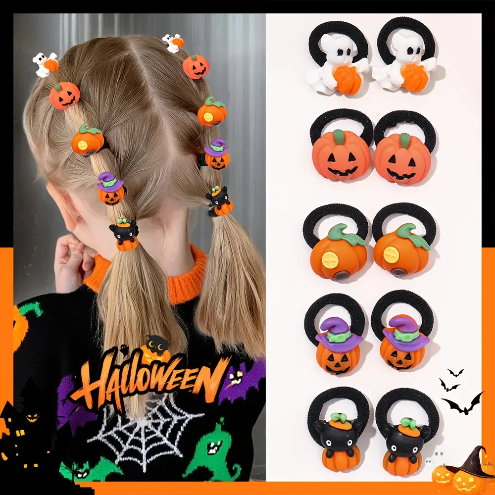 Children's Girls' Halloween Hair Ring - Funny Pumpkin and Ghost and Bat Cat Design Suitable for Halloween Gifts for Girls