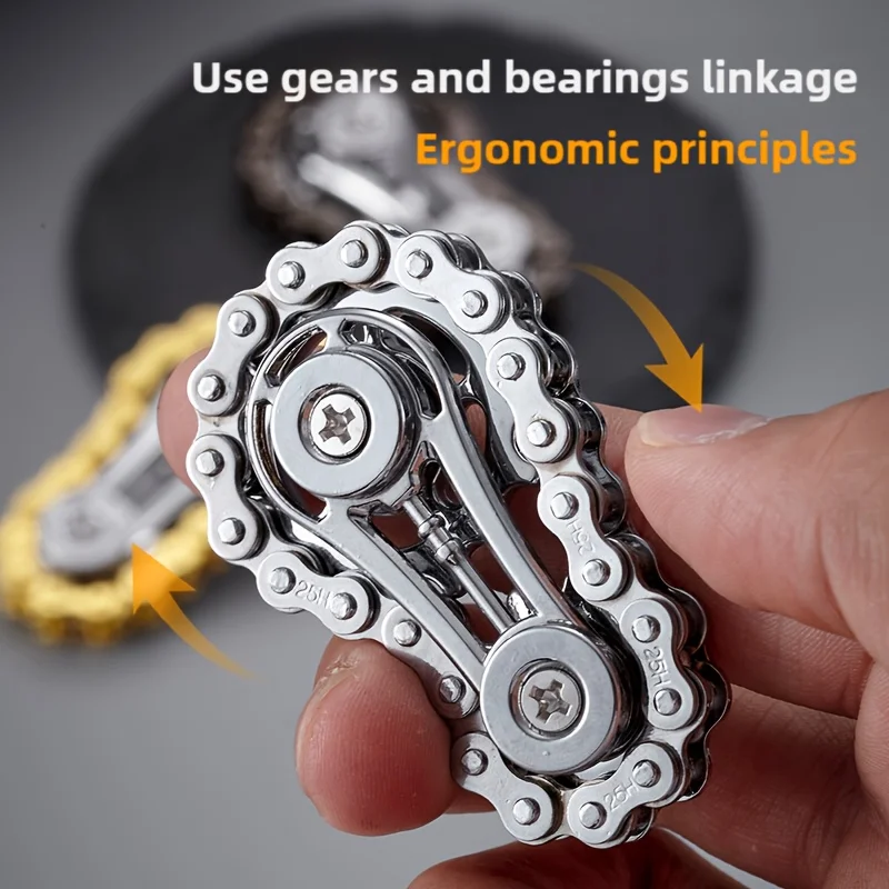 Creative Chain Gear Fidget Spinner - Metal EDC Finger Toy with Silent Spin for Anxiety & Stress Relief - 图片 3