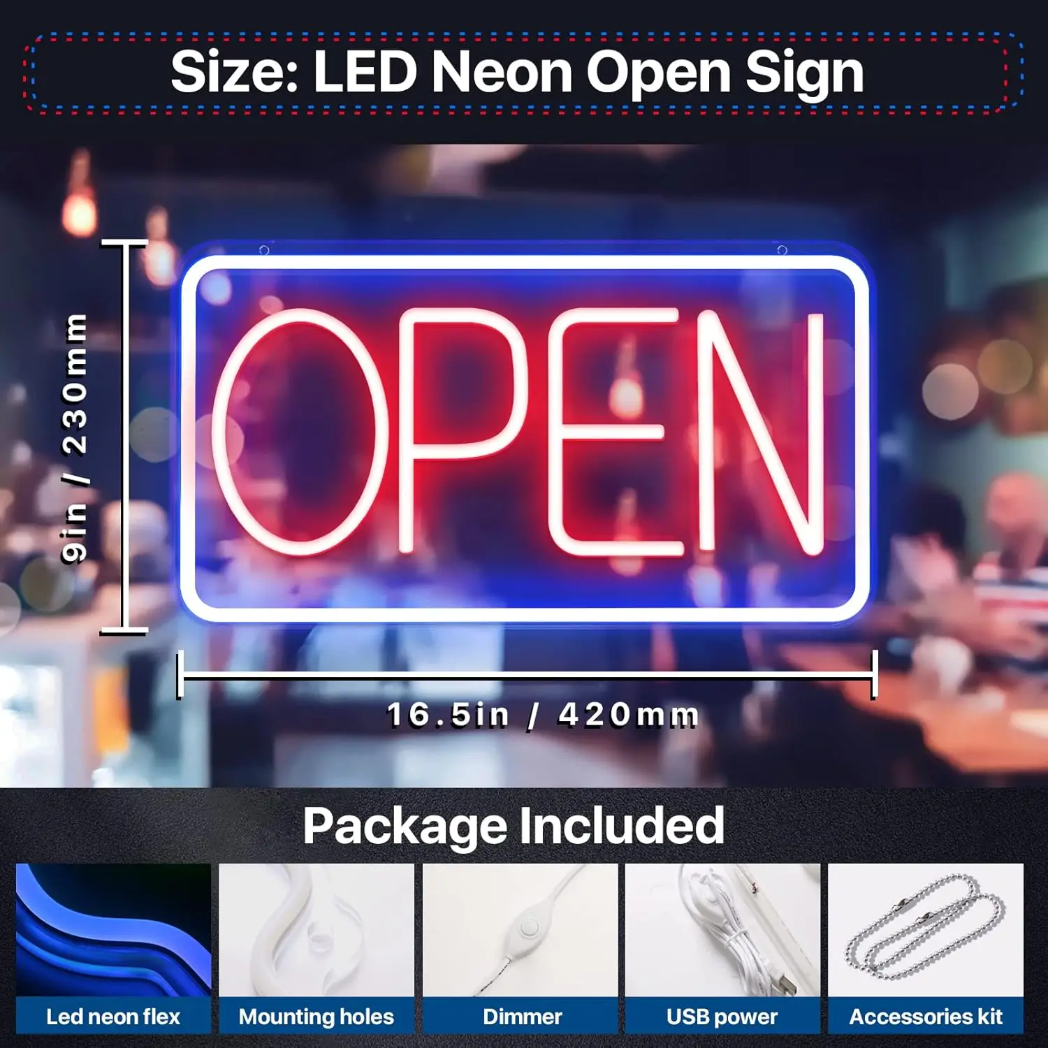 "Open" LED Neon Sign - USB Powered Business Light for Storefront, Bar, Salon & Office - 图片 5