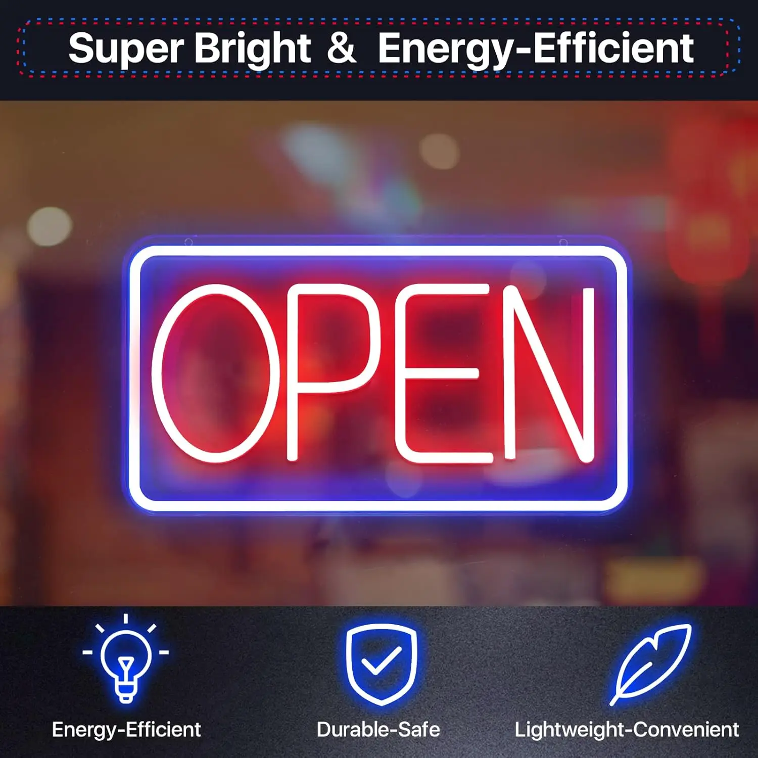 "Open" LED Neon Sign - USB Powered Business Light for Storefront, Bar, Salon & Office - 图片 6