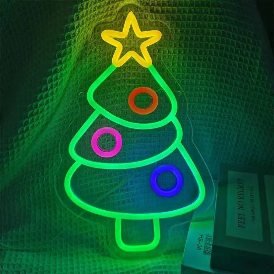 Festive Christmas Neon Sign - Dimmable "Merry Christmas" LED Wall Light with Santa Claus Design