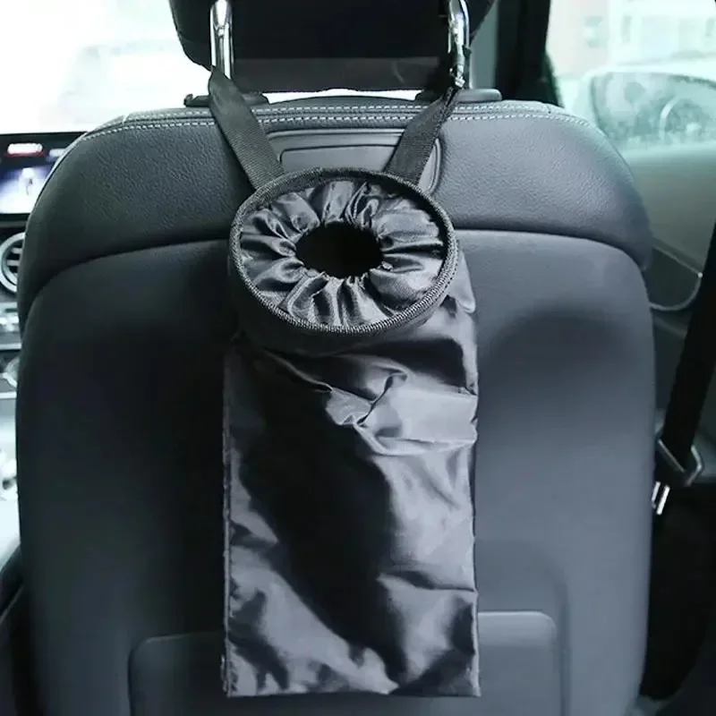 Hanging Car Trash Bag - Foldable Storage Organizer with Adhesive Hook for Backseat & Headrest