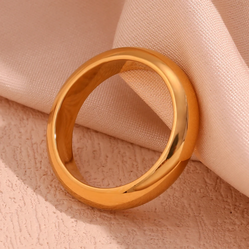 Waterproof Gold Plated Silver Color Minimalist Basic Thick Plain Loop Circle Stainless Steel Rings For Women - 图片 10