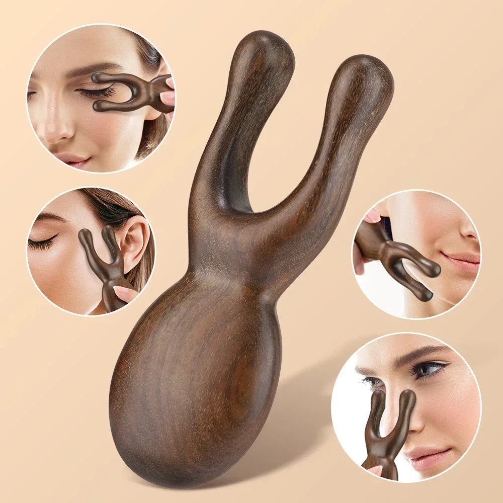 Wooden Gua Sha Facial Tools Head Massager Sandalwood Wood Massage Tool for Eye Face Nose Wood Therapy Massage Acupressur Tools