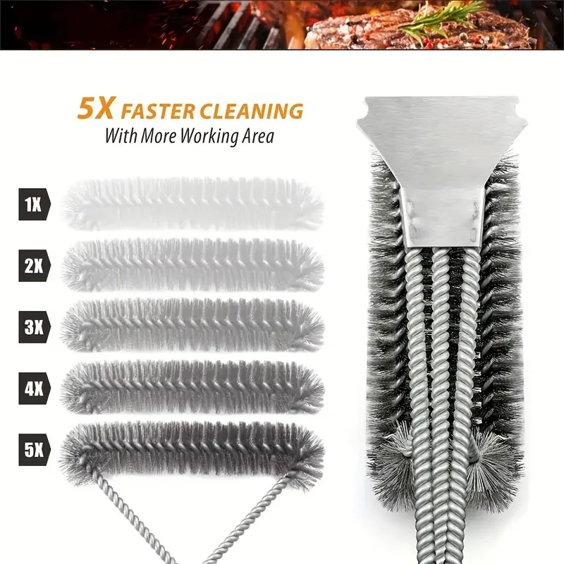 Stainless steel grill cleaning brush, outdoor BBQ grill wire brush with scraper, grill accessories, picnic tools - 图片 4