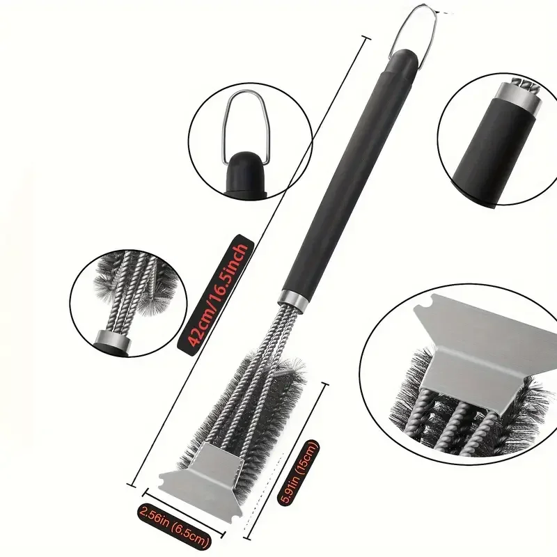 Stainless steel grill cleaning brush, outdoor BBQ grill wire brush with scraper, grill accessories, picnic tools - 图片 6