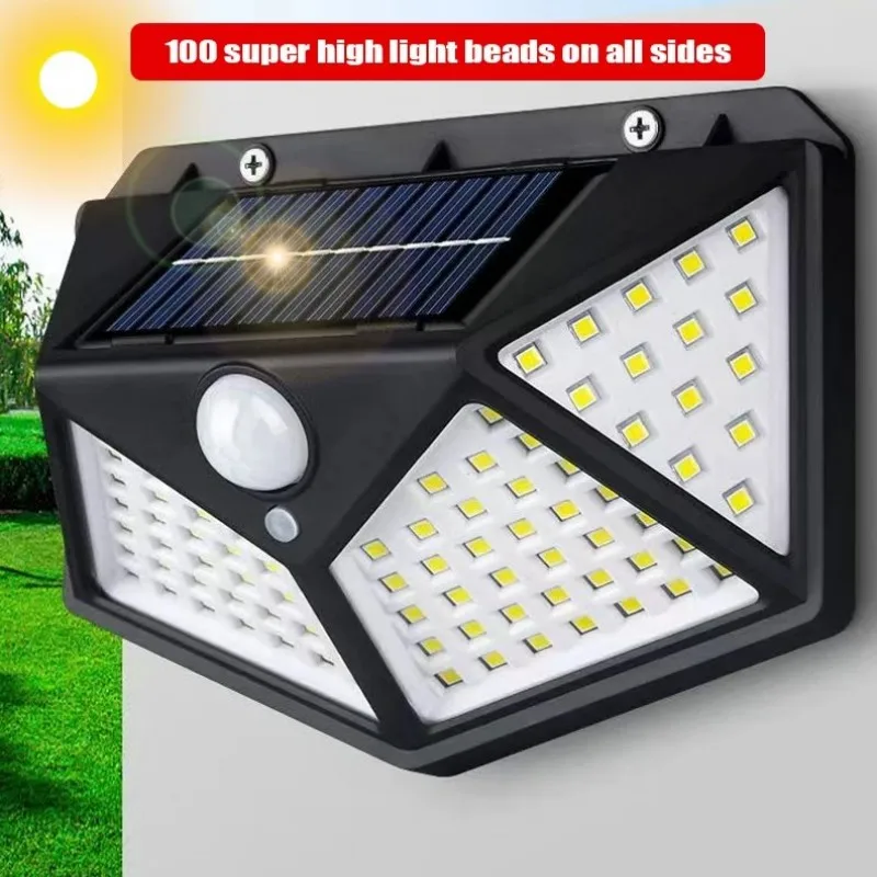 100 LED Wall Lights Outdoor Solar Lamp PIR Motion Sensor Solar Powered Sunlight Street Light for Garden Decoration