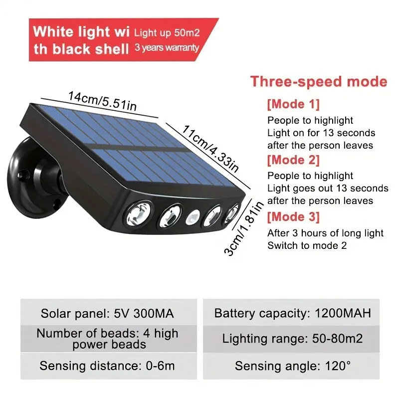Powerful 4 LED Solar Security Lights Outdoor Decor Sensor Motion 3 Modes Street Waterproof Lamp Wall Night Work Light for Garden - 图片 6