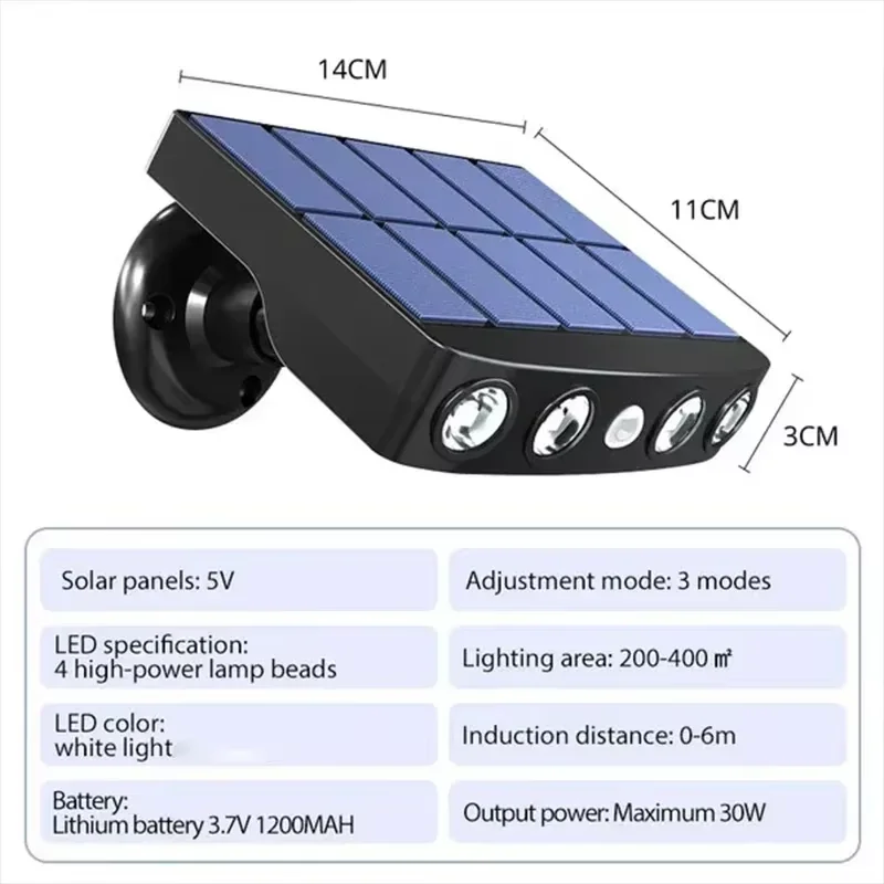Powerful 4 LED Solar Security Lights Outdoor Decor Sensor Motion 3 Modes Street Waterproof Lamp Wall Night Work Light for Garden - 图片 9