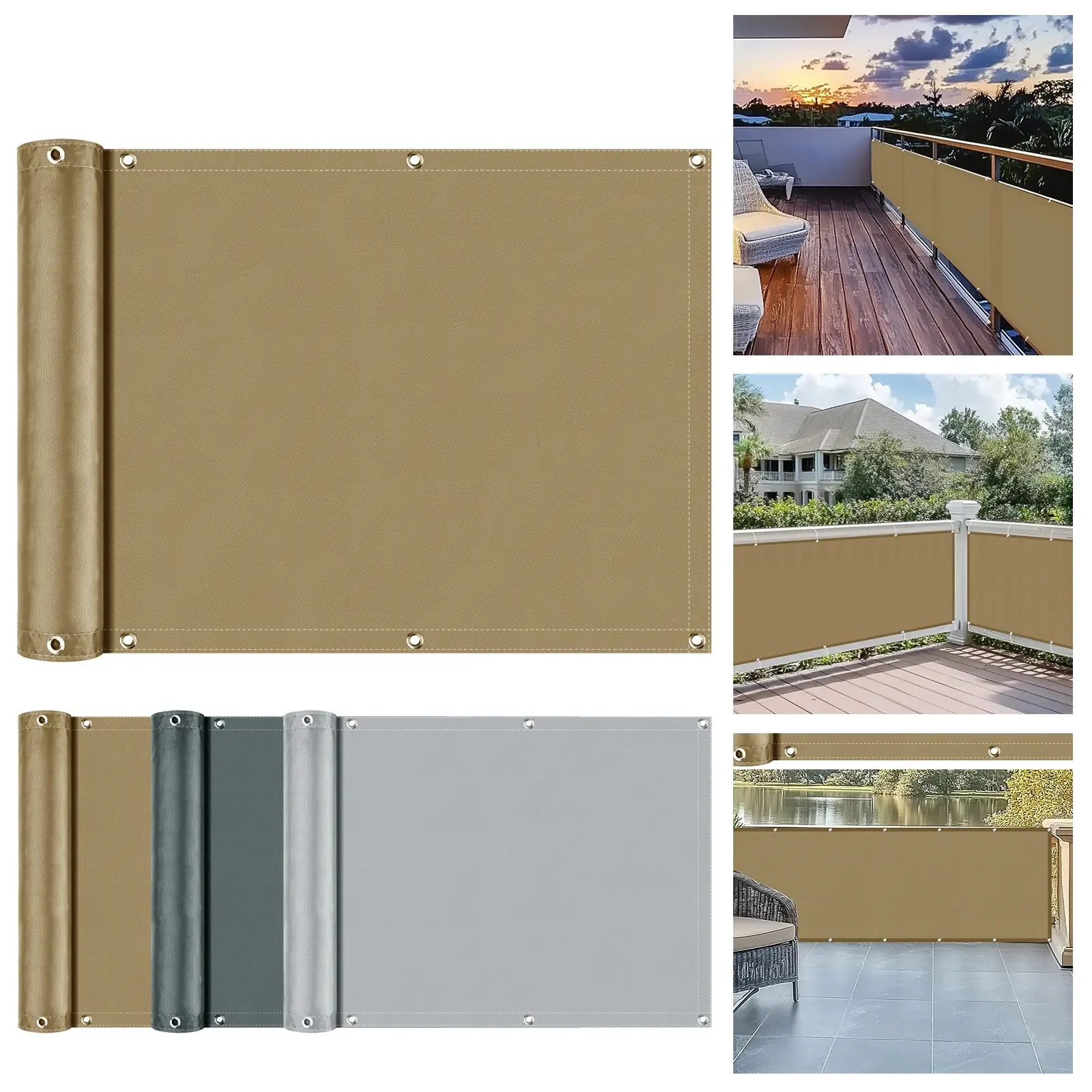 Balcony Privacy Screen Cover Fence Patio Waterproof Shade Cloth 95% UV Protection Shield Deck Shade Sail Garden Porch Pool Decor