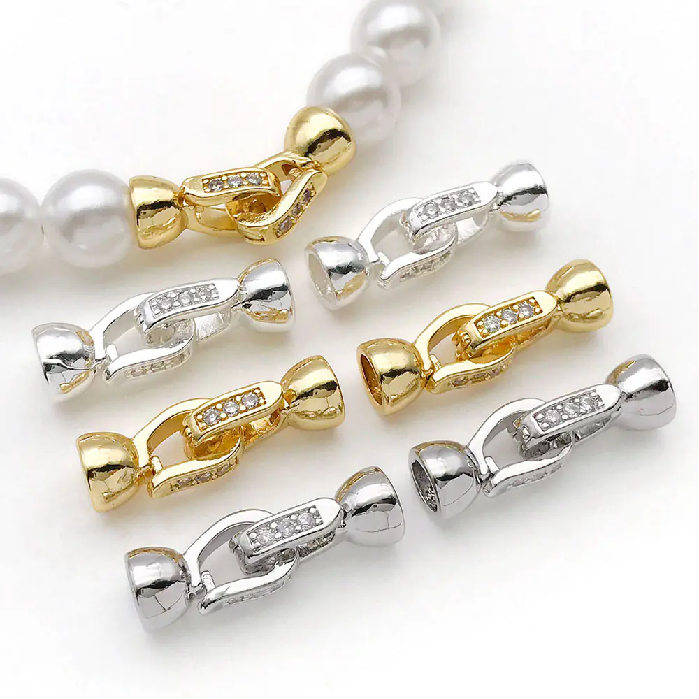 5pcs 18K Real Gold Plated Brass Inlaid Zircon Lock Clasps Closure Fasteners For DIY Bracelet Necklace Jewelry Making Accessories