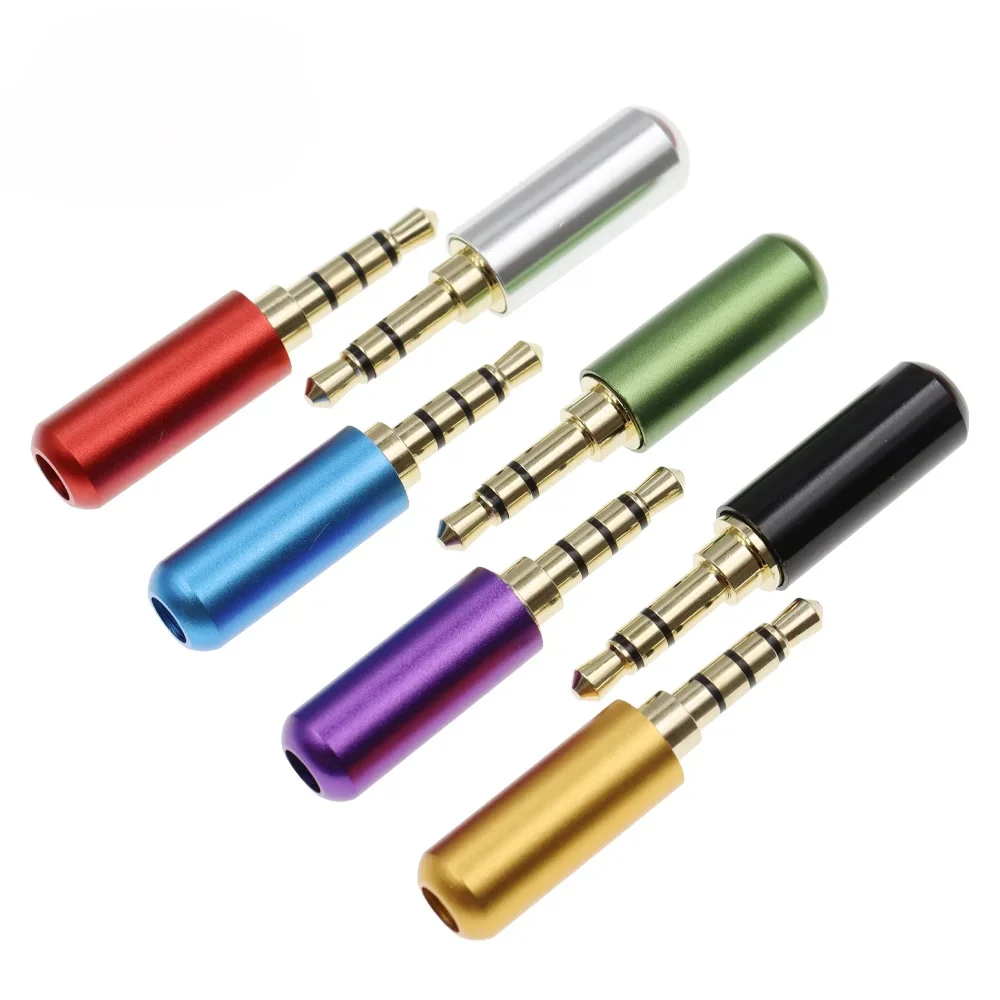 Copper 3/4 Pole 3.5MM Plug Male Headphone Jack with Clip 3.5MM Stereo Audio Connector for 4mm Cable Adapter