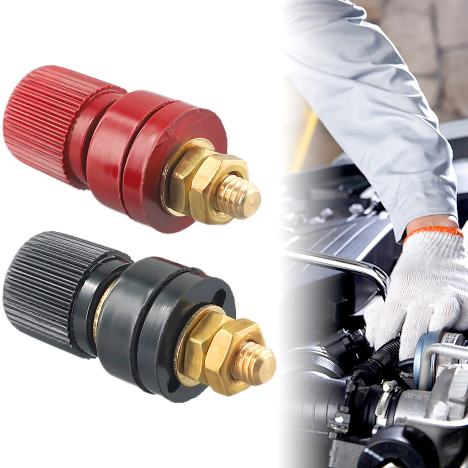 2Pcs Black /red New 6mm Brass Stud Premium Remote Battery Power Junction Post Connector Terminal Kit Automotive Connectors