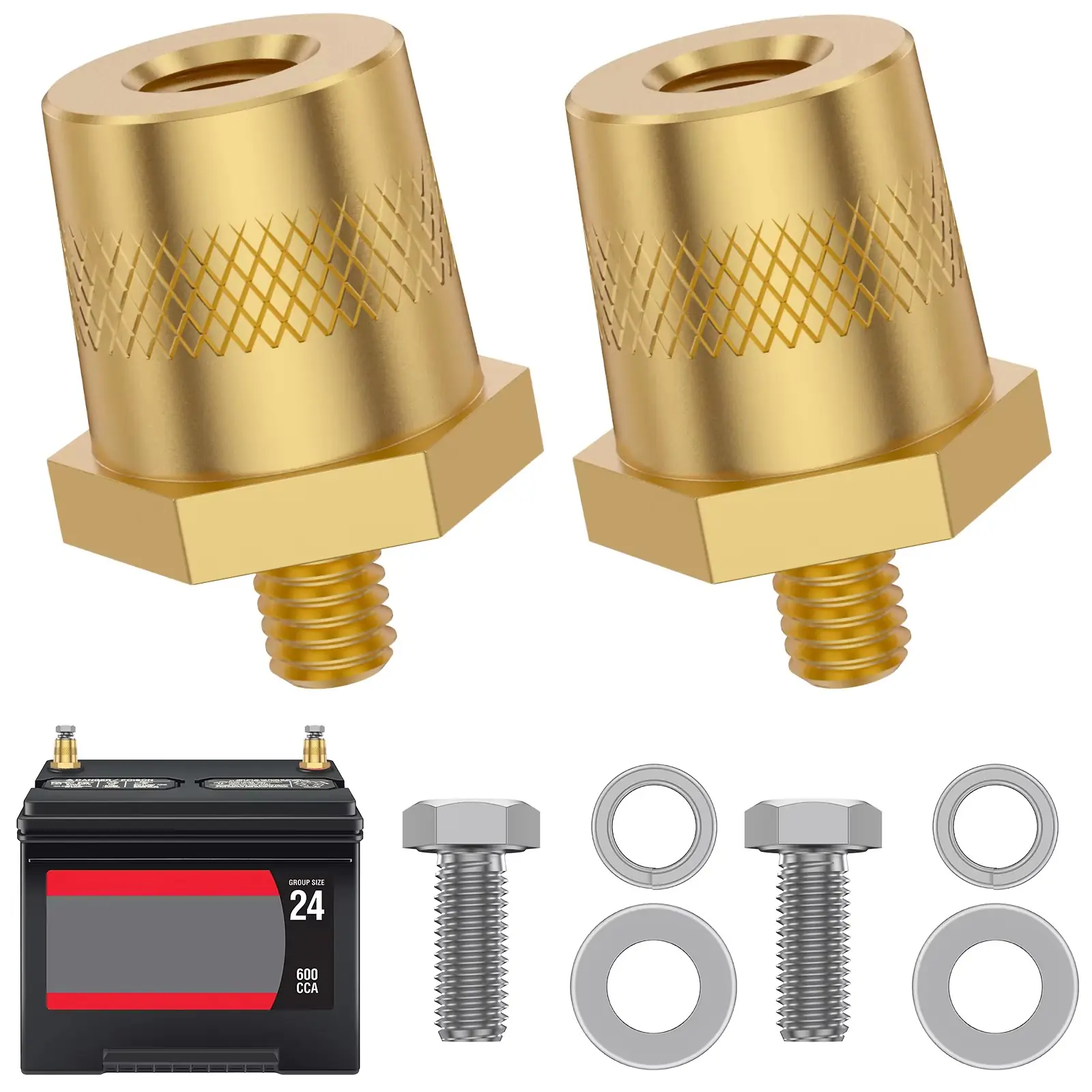 1 Pair Battery Pole Adapter Brass Battery Terminal Connector M6 Thread Positive Negative Battery Post Connector Terminal Adapter - 图片 2