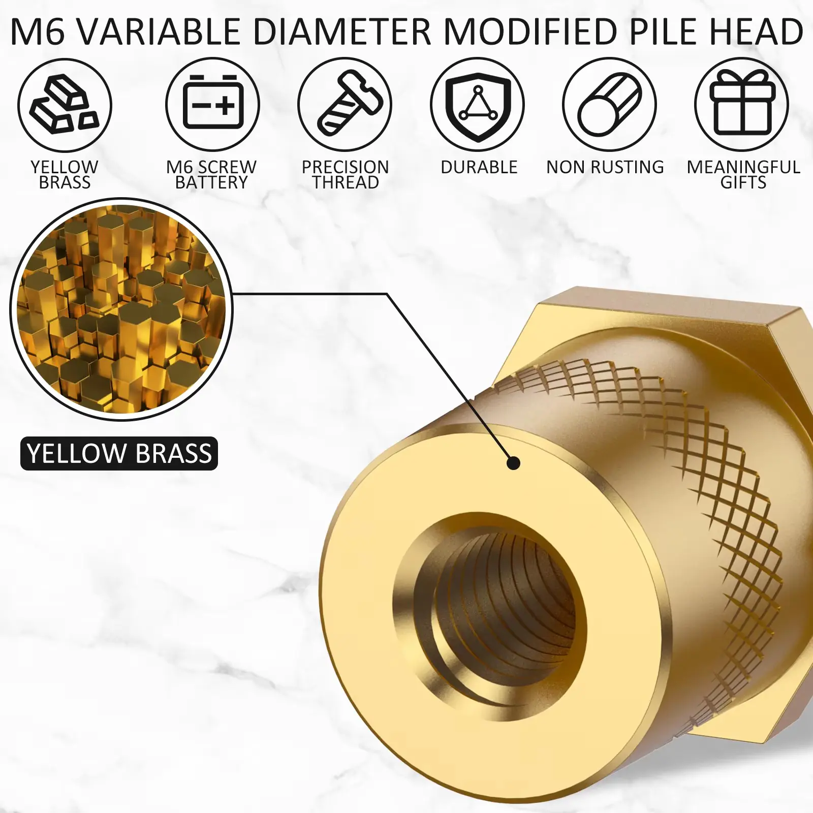 1 Pair Battery Pole Adapter Brass Battery Terminal Connector M6 Thread Positive Negative Battery Post Connector Terminal Adapter - 图片 4