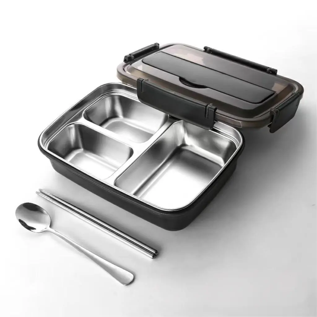 Leak-Proof Stainless Steel Lunch Box With 3/4 Compartments - Durable, Easy-Clean Bento Container For Students & Office Workers